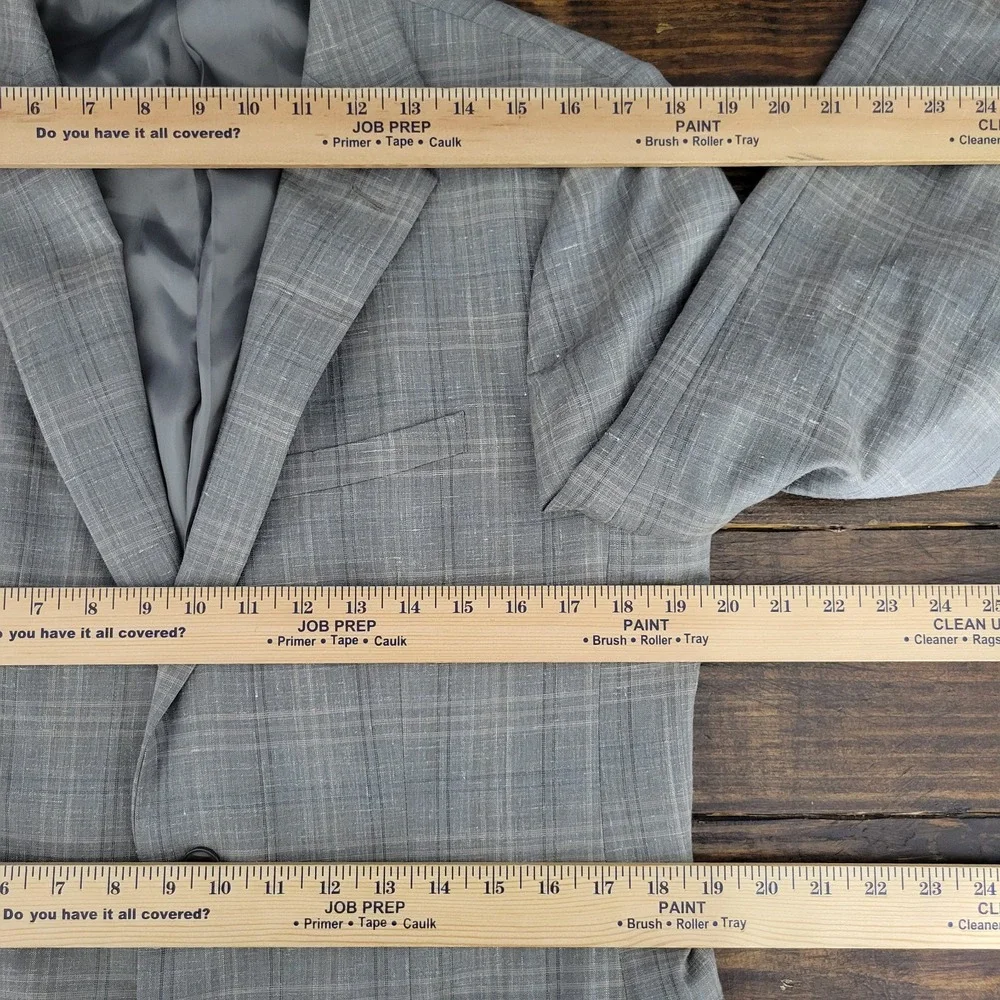 Calvin Klein Men's Sport Coat Blazer Gray Plaid Wool Linen Poly Extreme Slim 40R